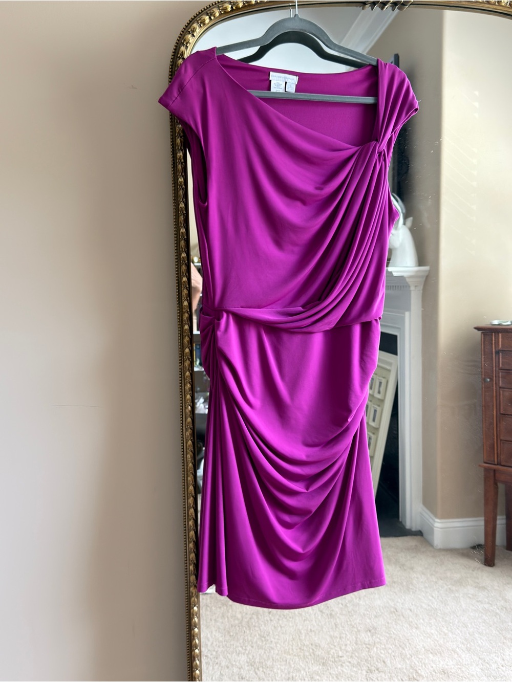 New York & Company Magenta Draped Midi Dress